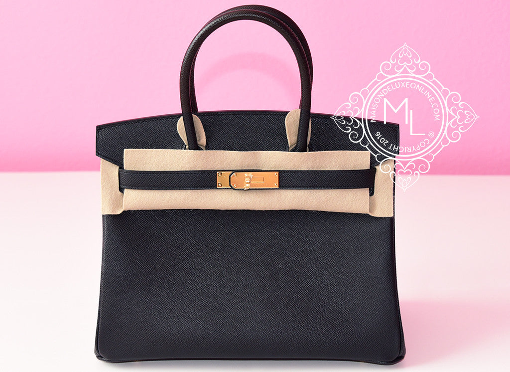 Hermes Black Noir Epsom GHW Birkin 30 Handbag - MAISON de LUXE