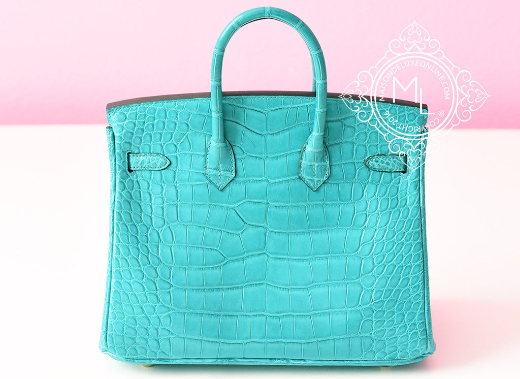 Hermes Mykonos Blue Crocodile Gold Birkin 25 Handbag - MAISON de LUXE