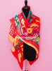 Hermes "Parures de Samourais" Rose Cashmere 140 GM Shawl Scarf
