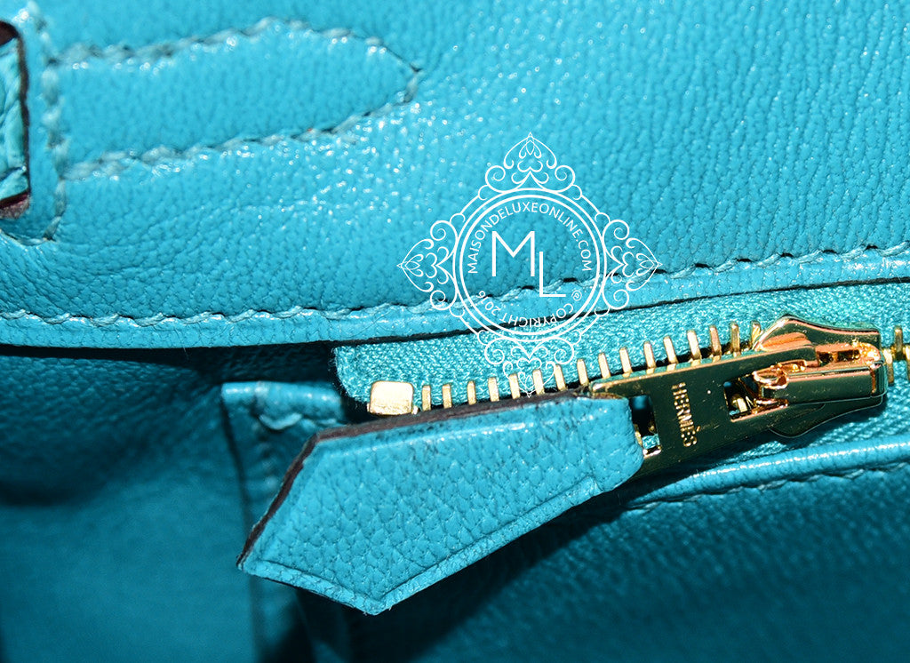 Hermes Mykonos Blue Crocodile Gold Birkin 25 Handbag Kelly Bag – MAISON de  LUXE