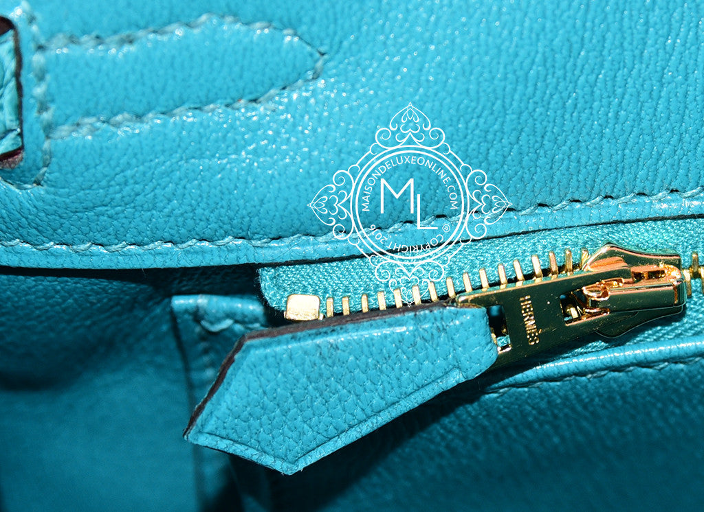 Hermes Mykonos Blue Crocodile Gold Birkin 25 Handbag - MAISON de LUXE
