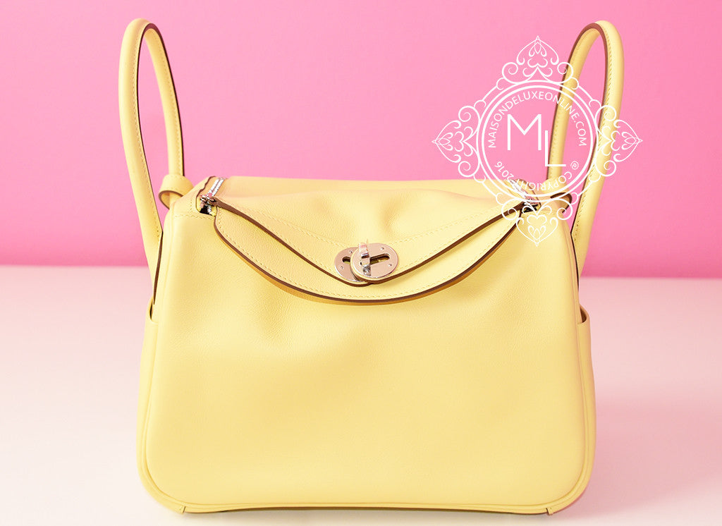 Hermes Jaune Poussin Yellow Clemence Mini Lindy Handbag Bag