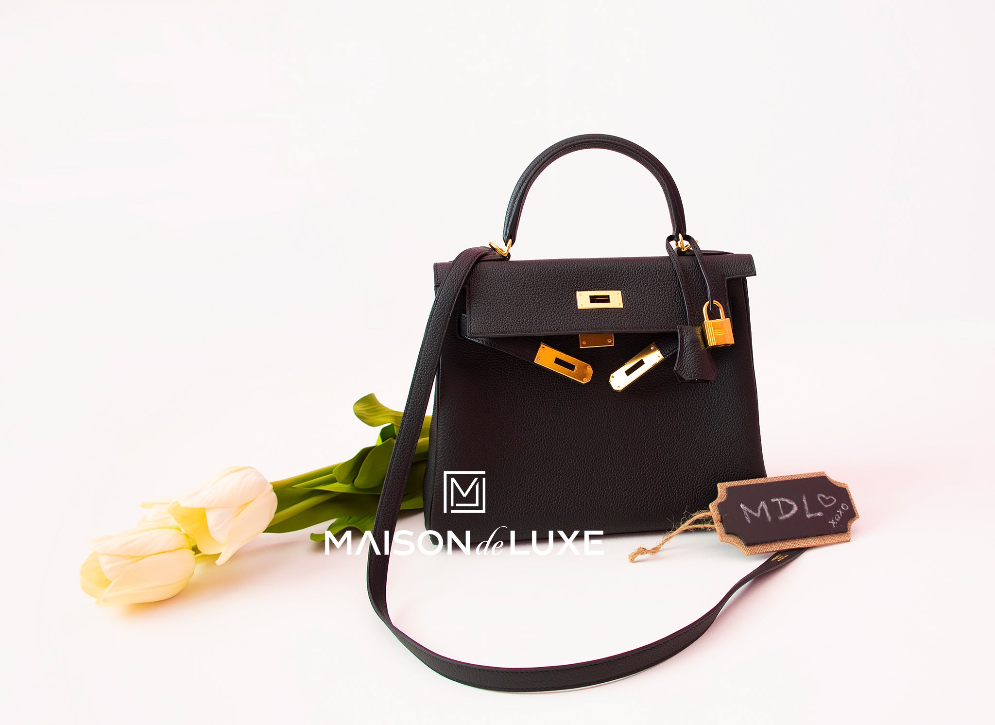 Hermès Kelly 25, Togo, Noir GHW - Laulay Luxury