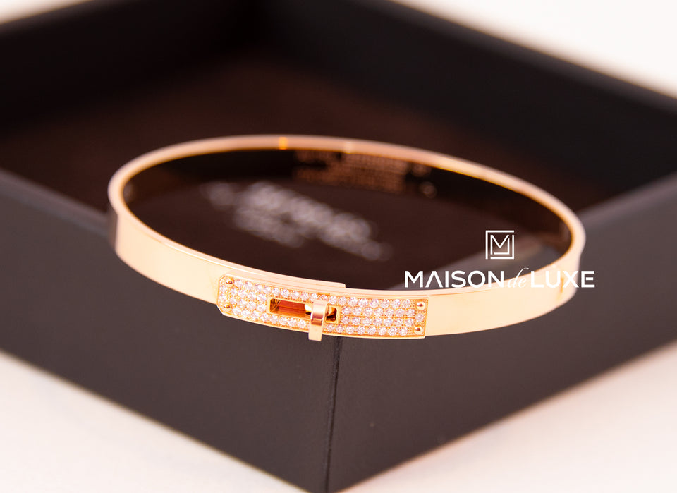 Hermes Rose Gold Diamond Kelly Bracelet ST