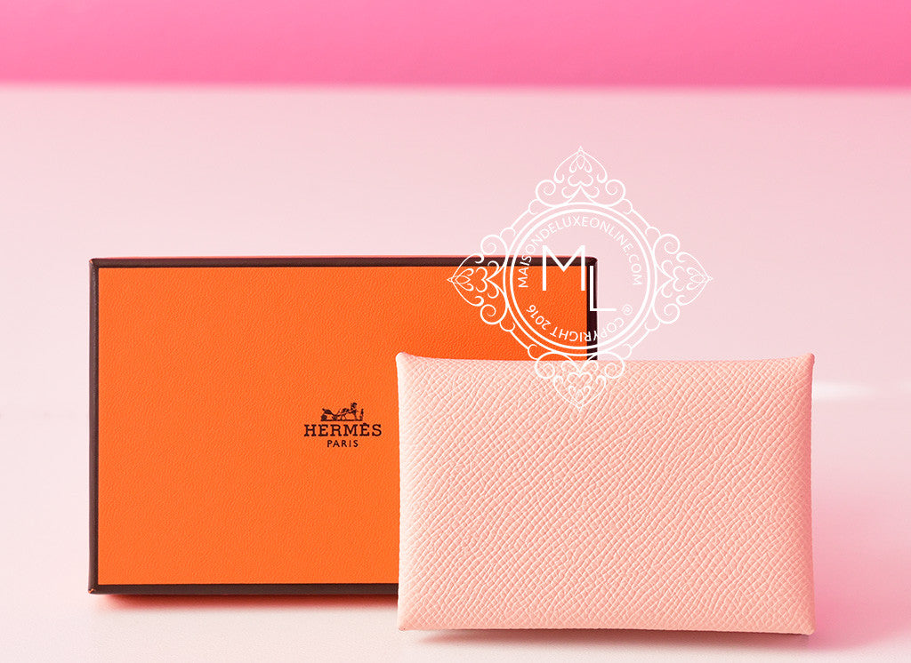 Hermes Rose Eelantine Epsom Calvi Card Case