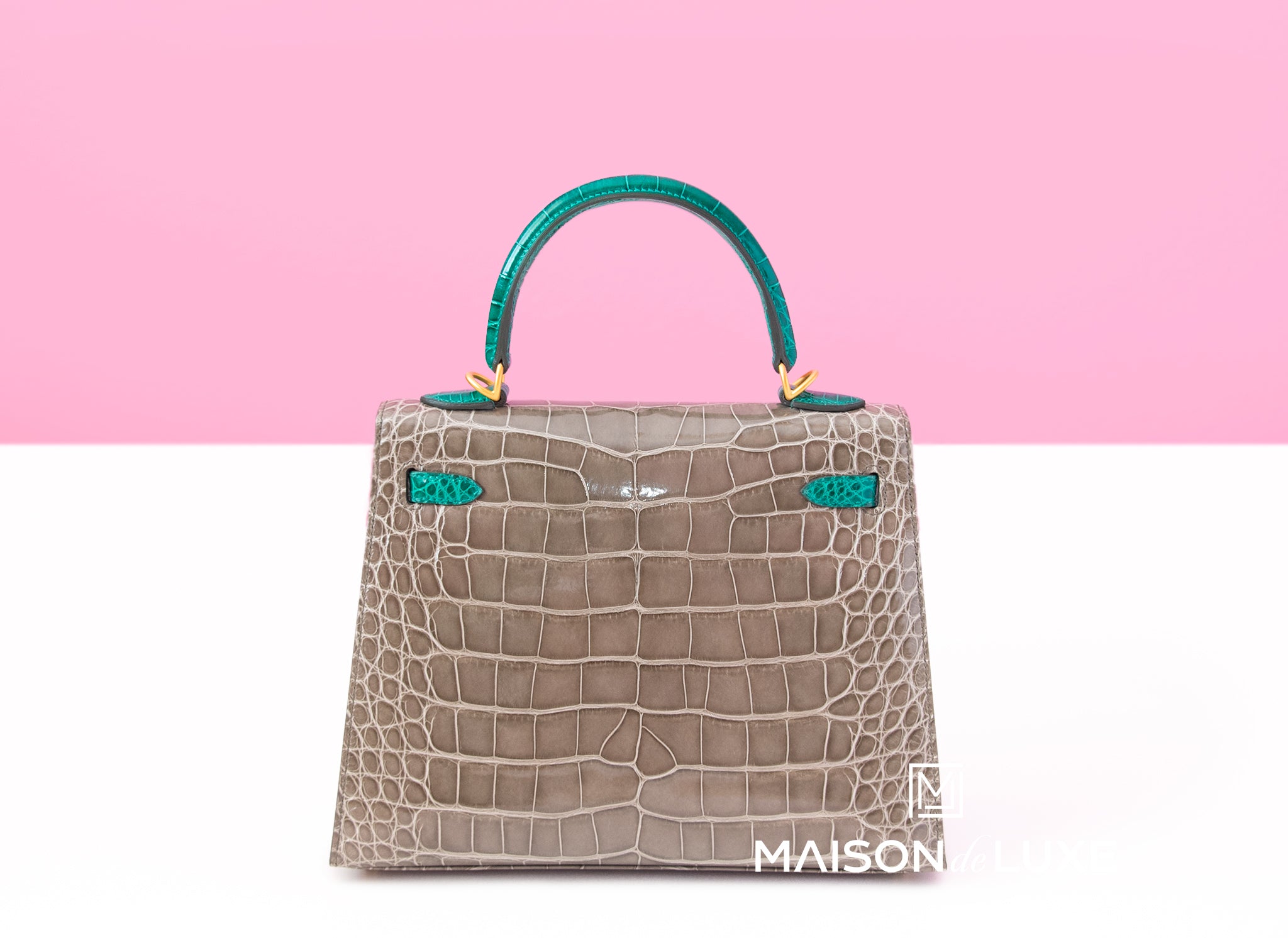 Hermes Kelly Sellier 25 Gris Tourterelle + Vert Emeraude HSS Crocodile –  MAISON de LUXE