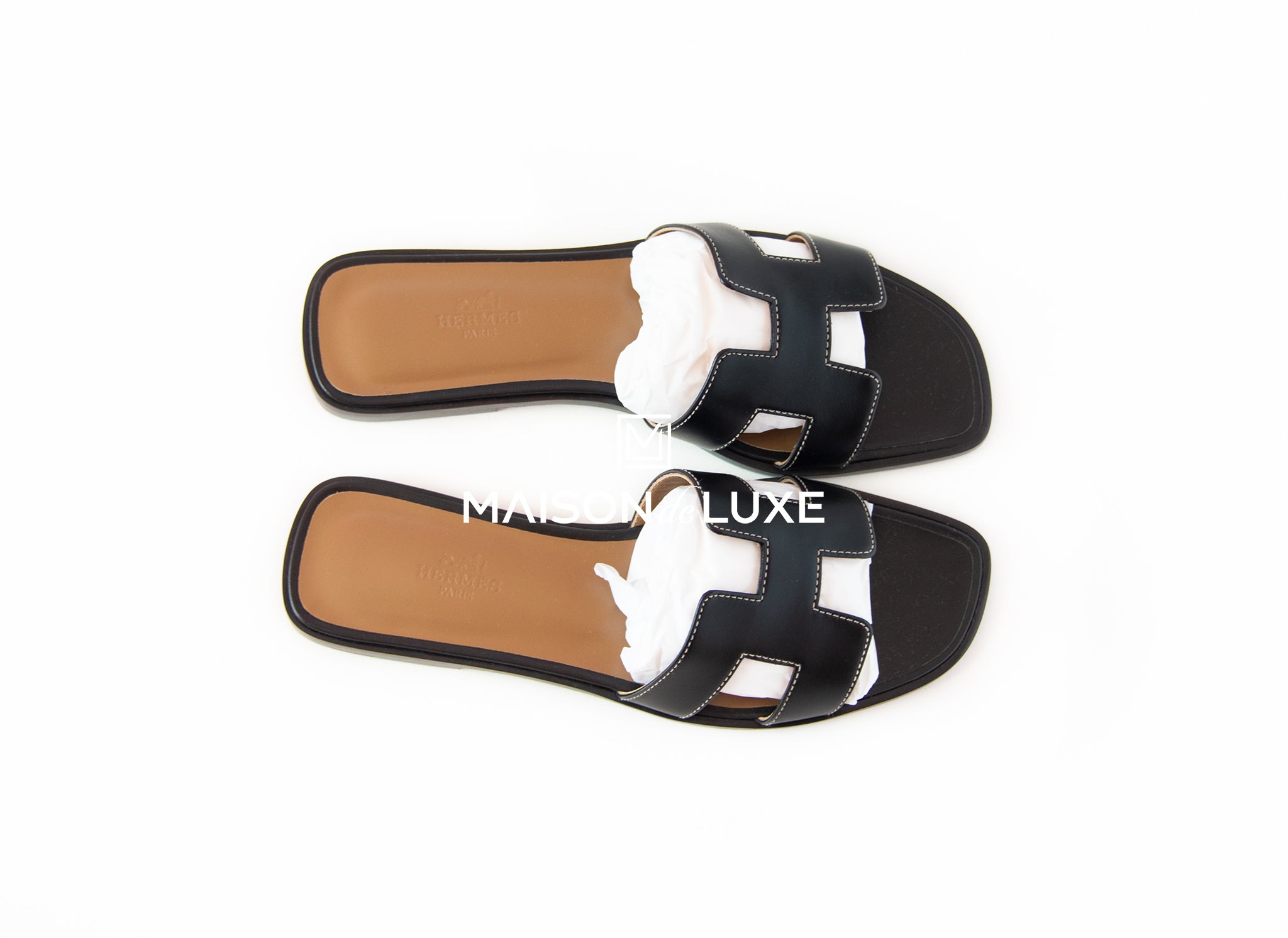 klei geluk congestie Hermes Womens Black Oran Sandals Slippers 38 Shoes Loafers Flats – MAISON  de LUXE