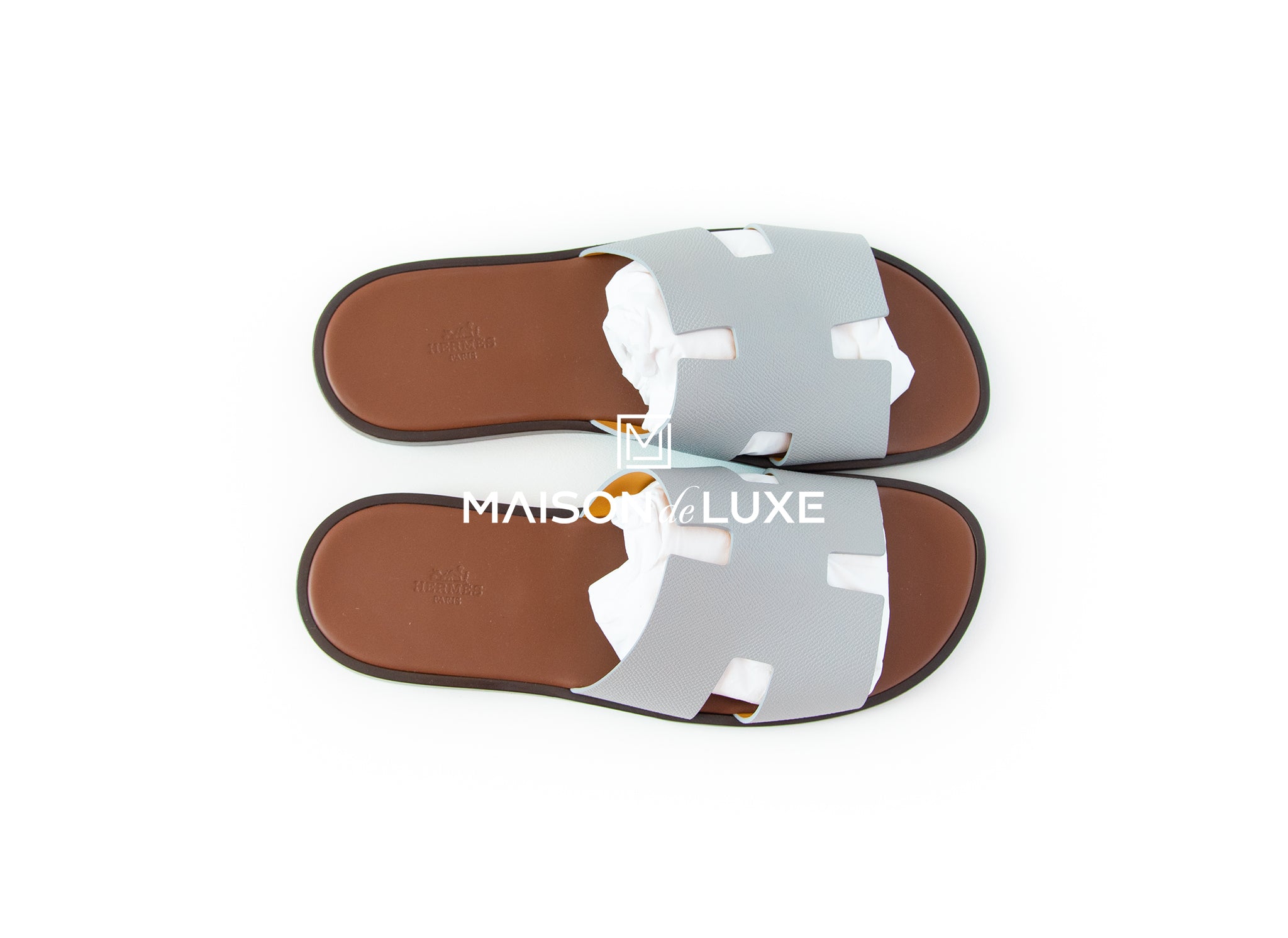 Hermes Brown/Blue Epsom Leather Izmir Flat Slides Size 43 Hermes