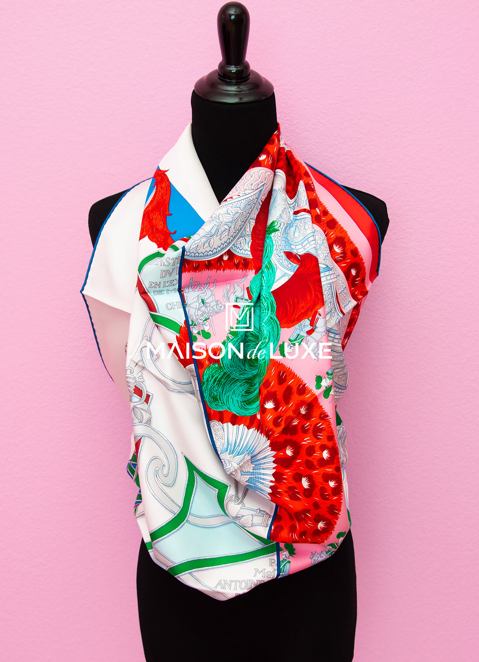 Hermes "Plumets du Roy" Red Twill Silk 90 cm Scarf