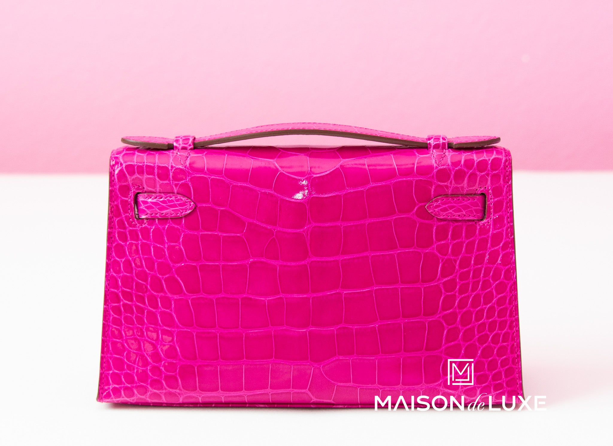 Hermès MiniKelly Pochette Crocodile Shiny Alligator J5 Rose Sharaza Go –  SukiLux