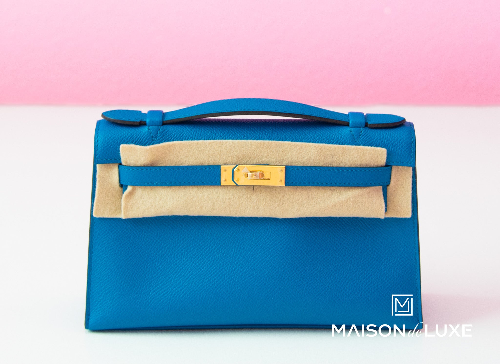 Hermes Blue Izmir GHW Epsom Mini Kelly Pochette Clutch Bag Handbag