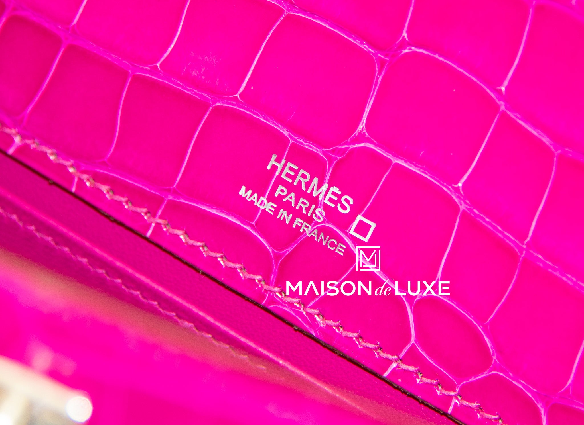 Hermès Kelly Mini 22 Pochette Shiny Alligator Rose Scheherazade - Kaialux