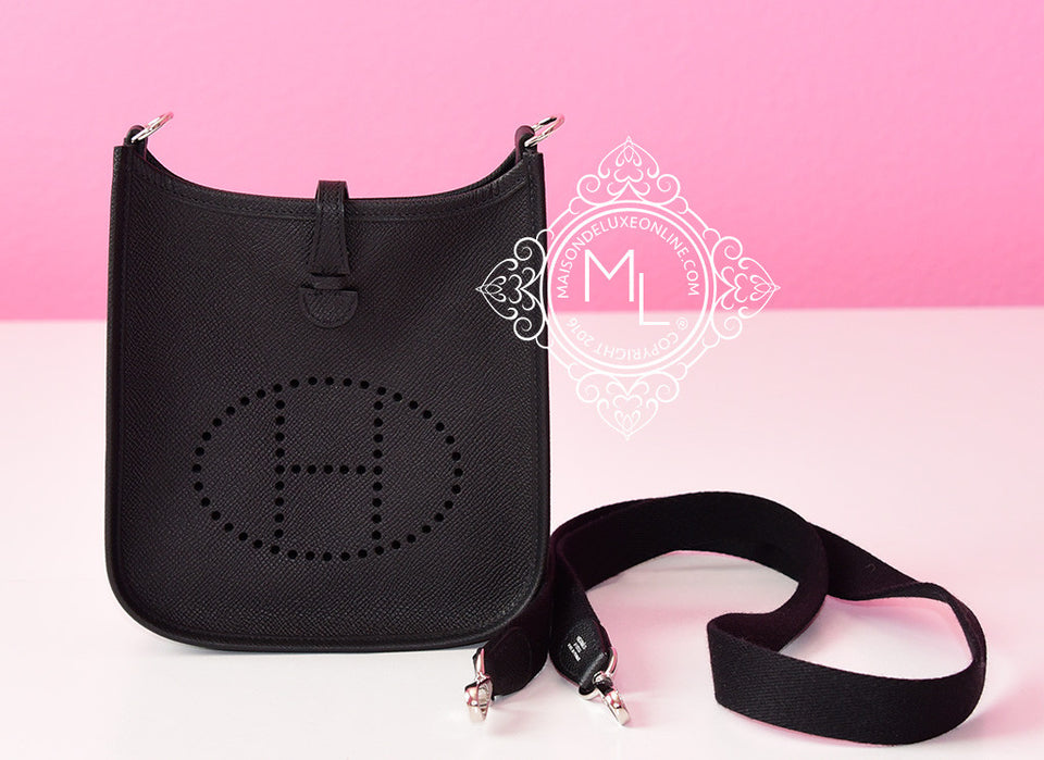 Hermes Black Noir Epsom Mini TPM Evelyne Messenger Bag