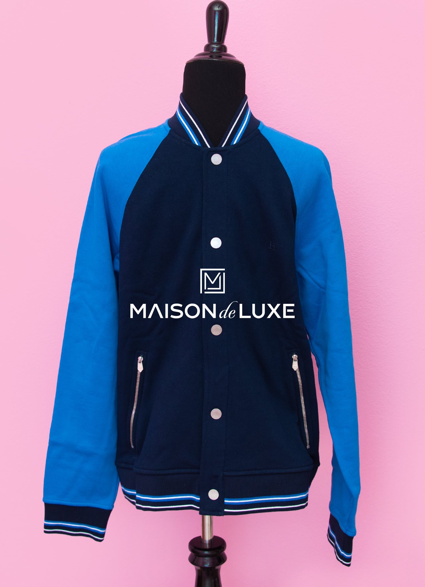 Hermes Men's Blue Teddy Varsity Bomber Baseball Jacket M – MAISON