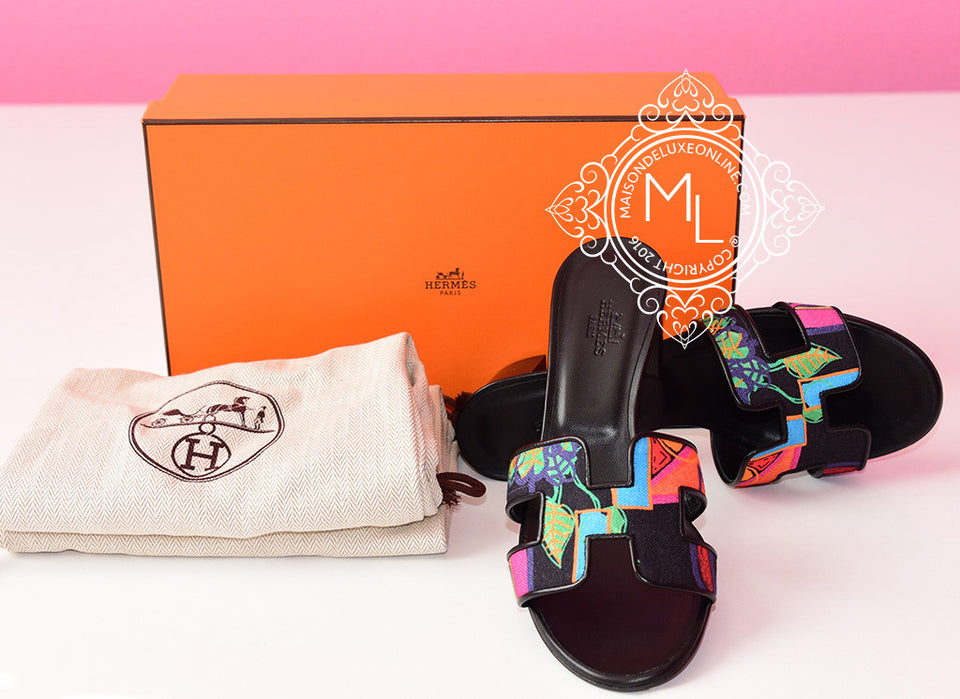 Hermes Womens Noir Modernisme Tropical Oasis 36.5 Shoes