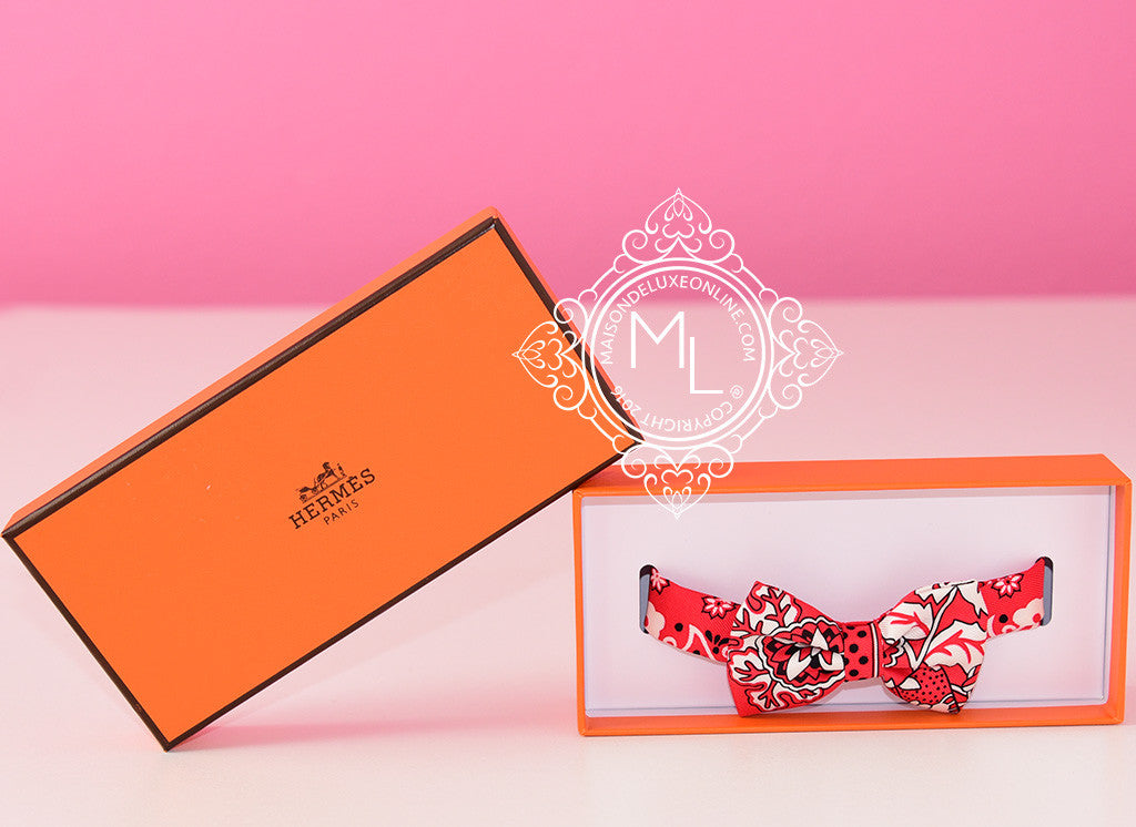 Hermes Red Black White Bow Tie Twilly