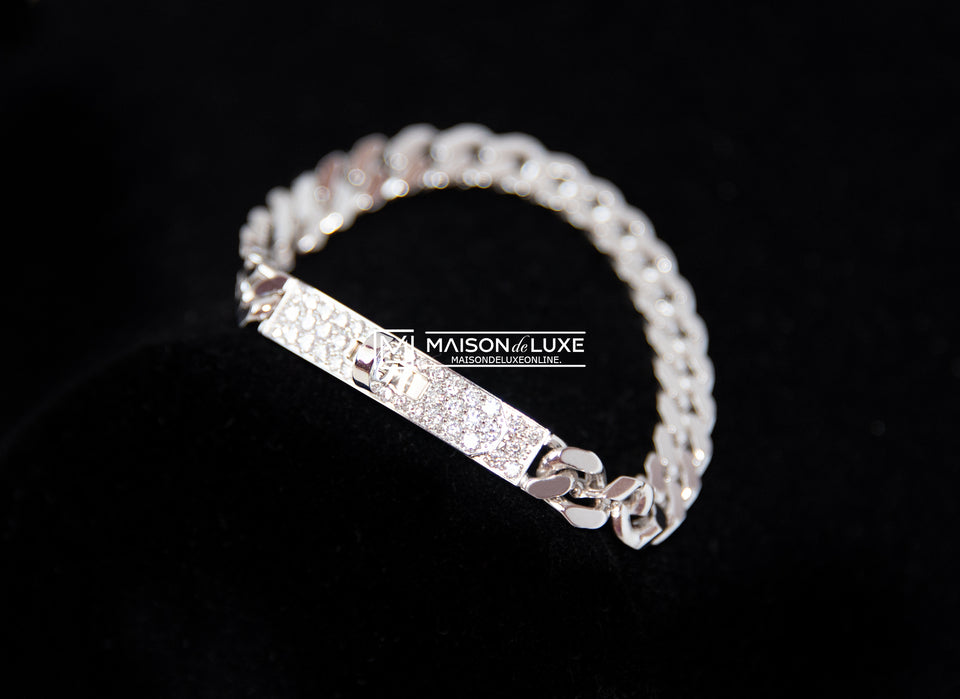 Hermes White Gold Diamond Kelly Gourmette Bracelet SH