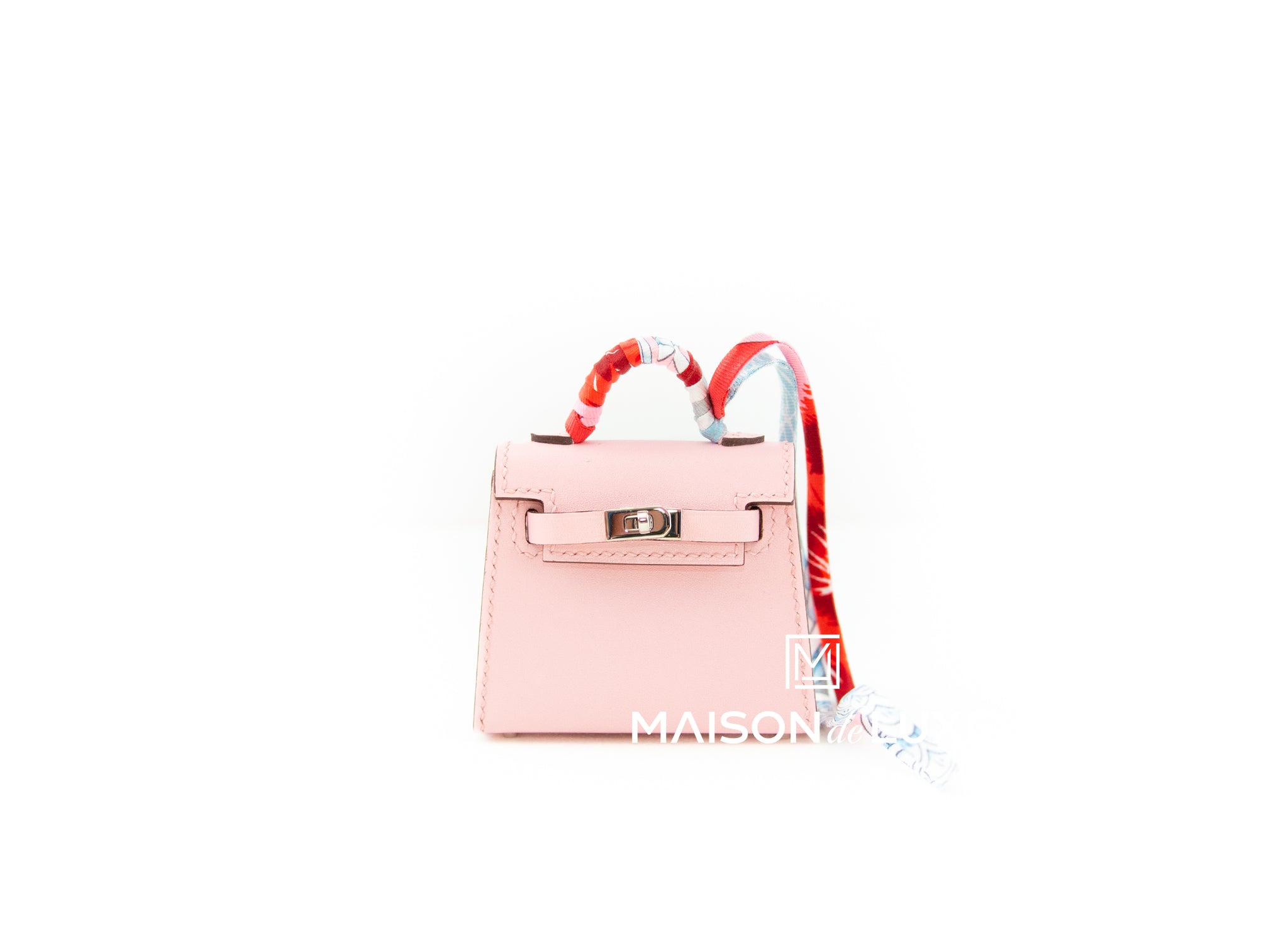 Hermes Rose Sakura Pink Mini Kelly Twilly Bag Charm Keychain Key