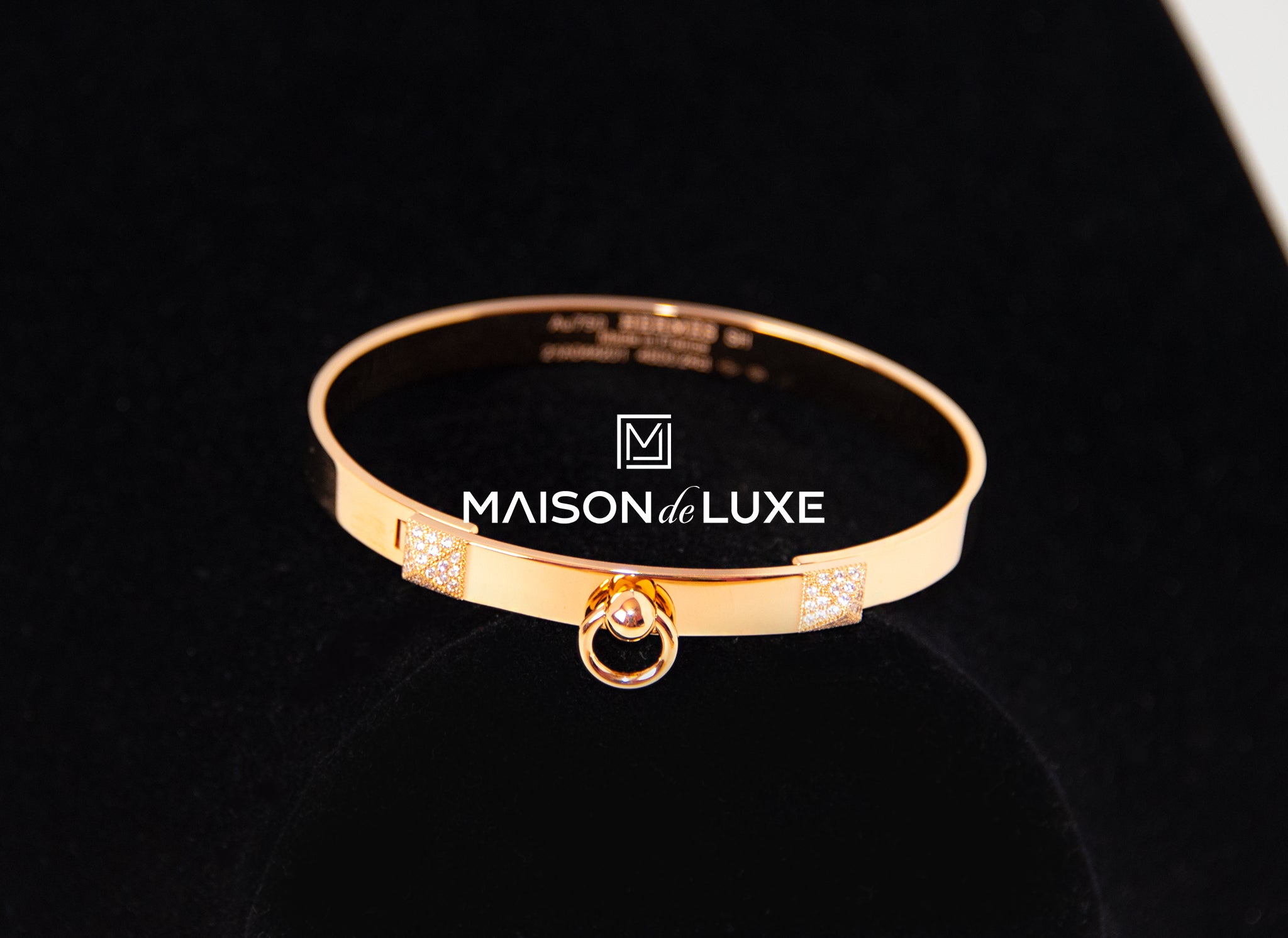 Hermes Rose Gold Diamond Collier de Chien CDC Bracelet SH Bangle