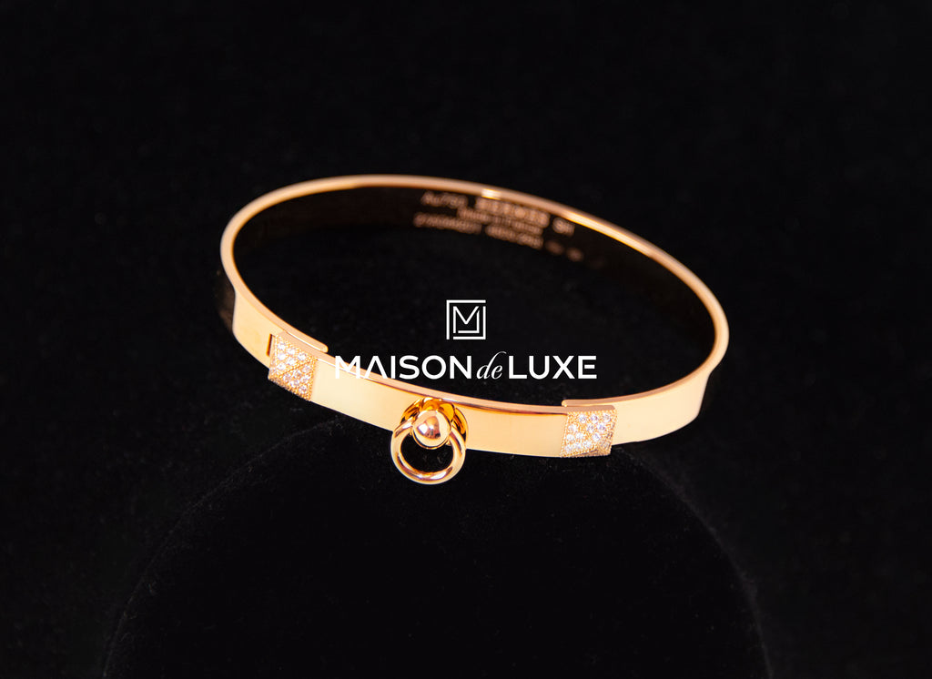 Hermes Rose Gold Diamond Collier de Chien CDC Bracelet SH