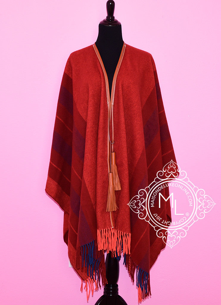 Hermes Red Rouge Rocabar Bivouac Poncho Cape Shawl Top Sweater