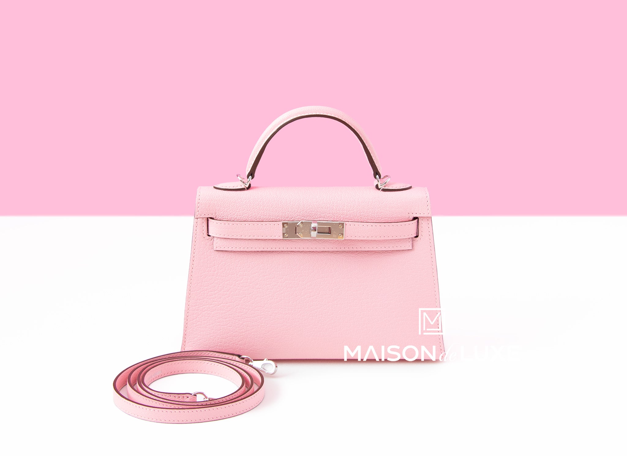 Hermes Mini Kelly II 20 Rose Sakura & Gris Perle Chèvre - MAISON de LUXE