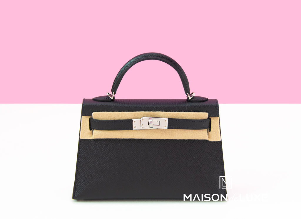 Hermes Noir Black PHW Epsom Mini Kelly II 20 cm