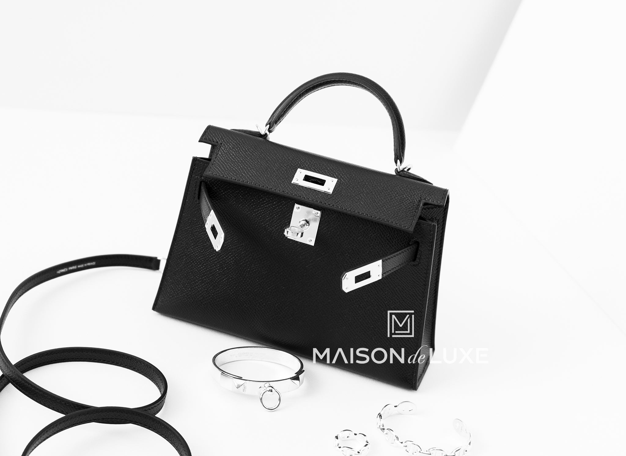 Black Kelly 20 Price Hermes Noir Black PHW Epsom Mini Kelly II 20