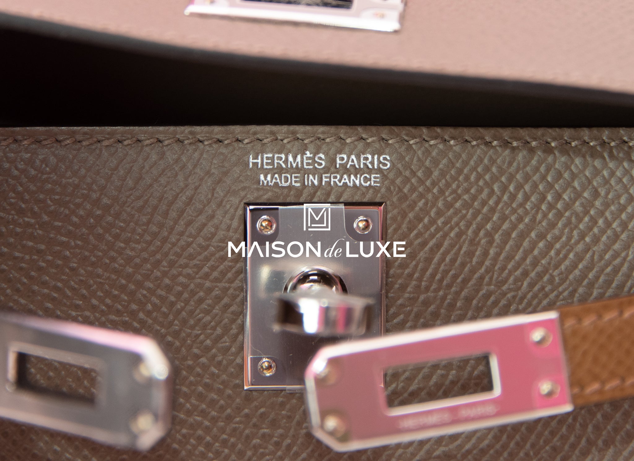 67318 auth HERMES Etoupe Epsom leather MINI KELLY 20 SELLIER Bag
