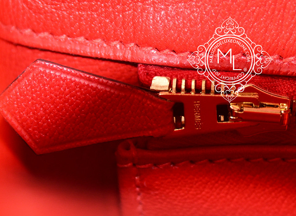 Hermes Geranium Red Crocodile Gold Birkin 25 Handbag Kelly