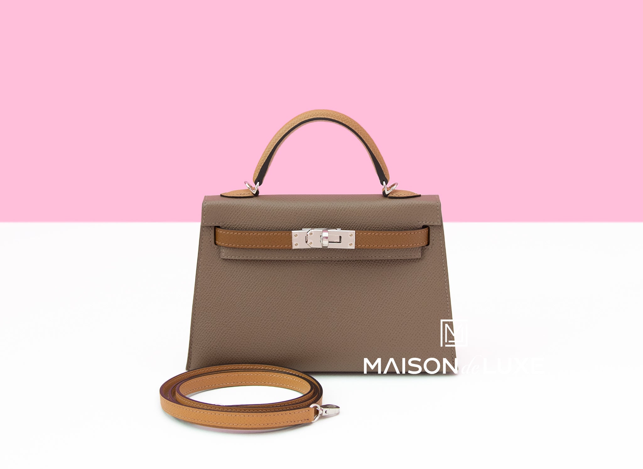 Hermes Mini Kelly 20cm Epsom Etoupe / Alezan / Biscuit SHW Stamp Z in 2023