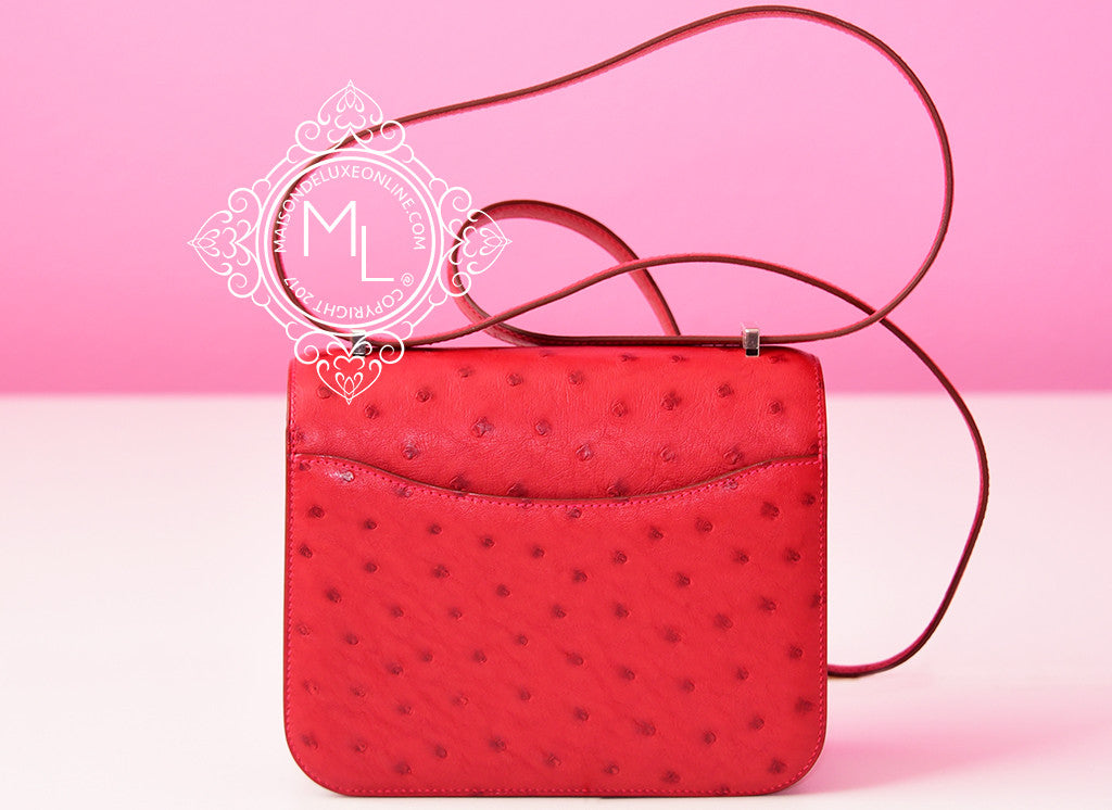 Constance ostrich handbag Hermès Red in Ostrich - 35933771