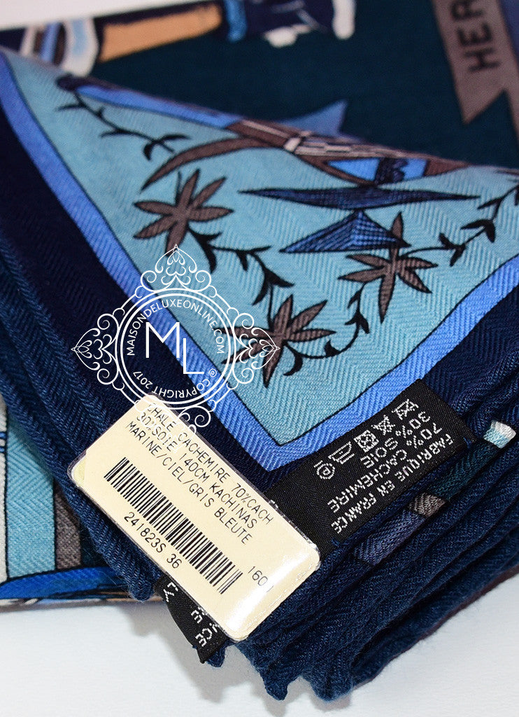 HERMES Midnight blue cashmere scarf In a HERMES bag S…