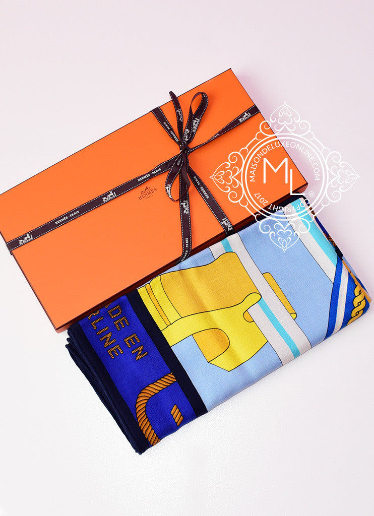 Hermès Silk Scarf Balade en Berline Bandana Bleu Orage Twill 26