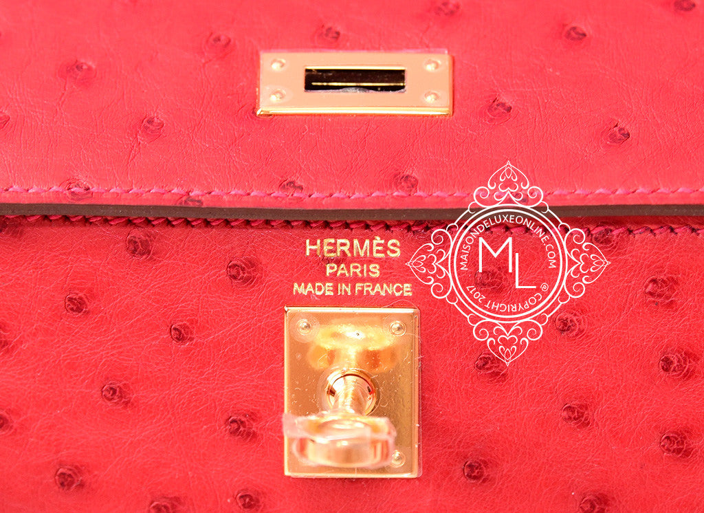 Hermes Kelly 25 Sellier Bag Ostrich Rouge Vif Pink Topstitch