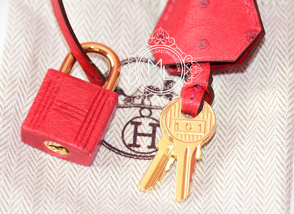 Hermes Kelly Sellier 25 Bag Ostrich Rouge Vif • MIGHTYCHIC • 