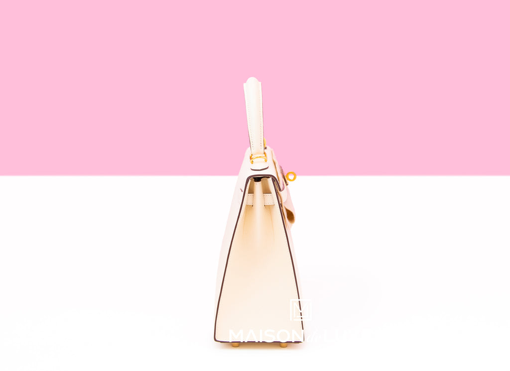 Hermes HSS Kelly Sellier 25 Rose Sakura and Nata Chevre Brushed Gold  Hardware – Madison Avenue Couture