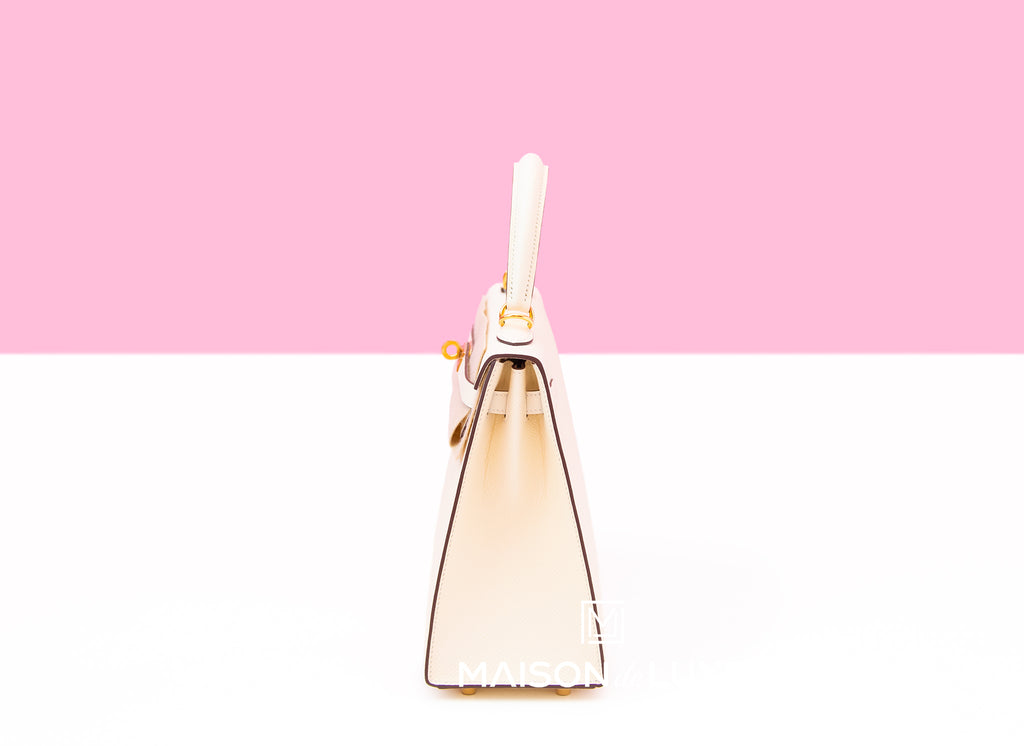 Hermes HSS Kelly Sellier 25 Rose Sakura and Nata Chevre Brushed Gold  Hardware – Madison Avenue Couture