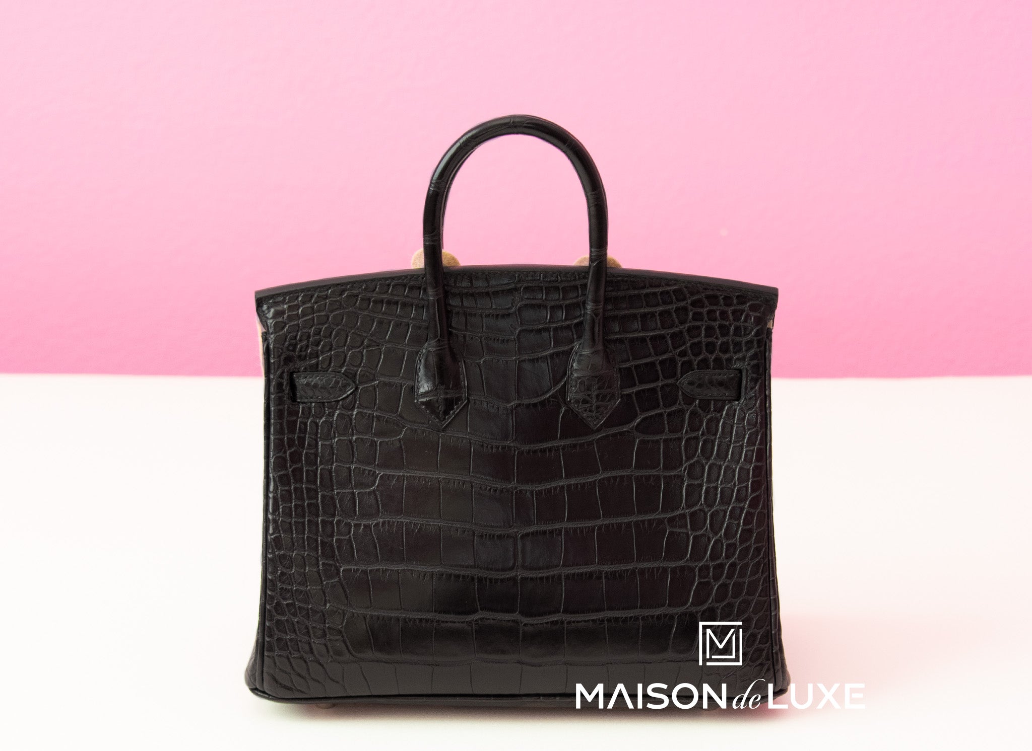 Hermes Noir Black Matte Crocodile Palladium Birkin 25 Handbag Bag