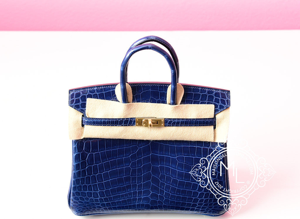 Hermes Blue Saphir Sapphire Crocodile Gold Birkin 25 Handbag Kelly