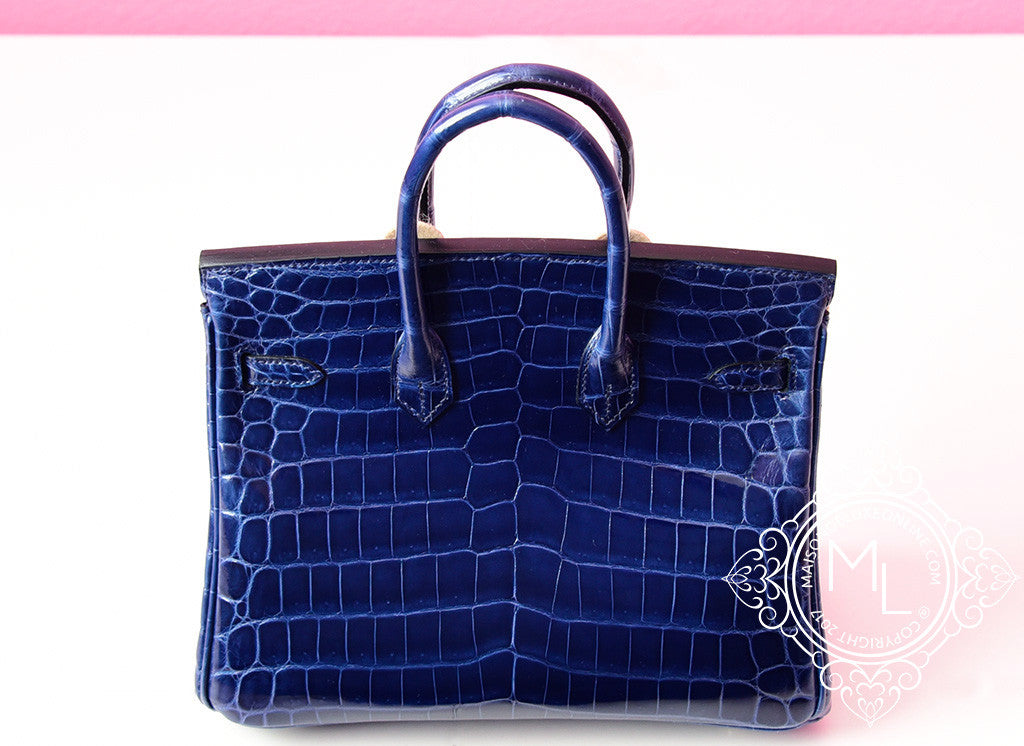 Hermes Blue Saphir Sapphire Crocodile Gold Birkin 25 Handbag - MAISON de  LUXE