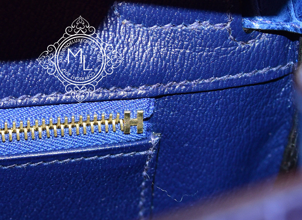 Hermes Birkin 25 handbag serie box calf blue sapphire gold metal