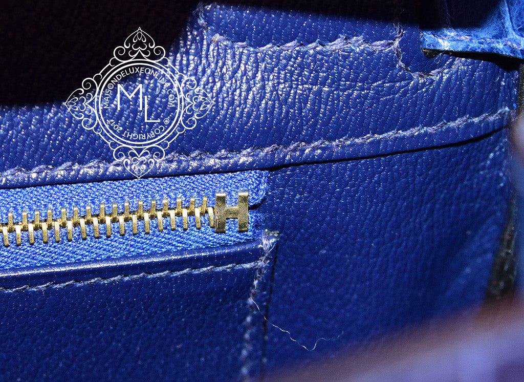 Hermes Birkin 25 Bleu Saphir (Sapphire Blue) Niloticus Lisse (Shiny) Gold  Hardware #C - Vendome Monte Carlo