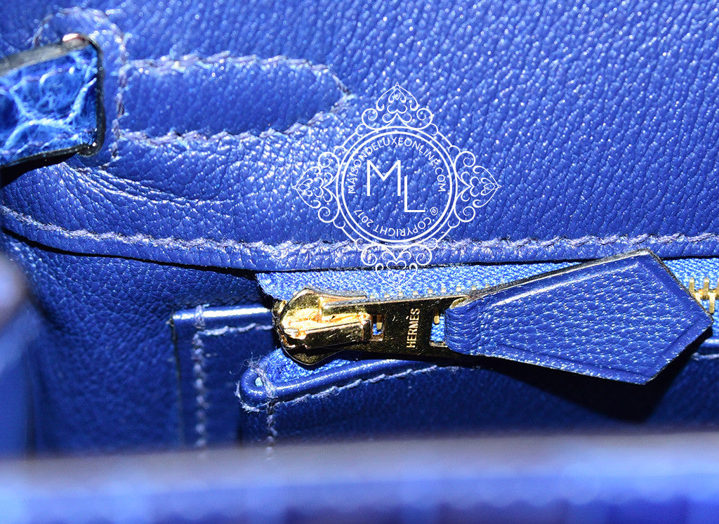 Hermes Birkin 25 Bleu Saphir (Sapphire Blue) Niloticus Lisse (Shiny) Gold  Hardware #C - Vendome Monte Carlo
