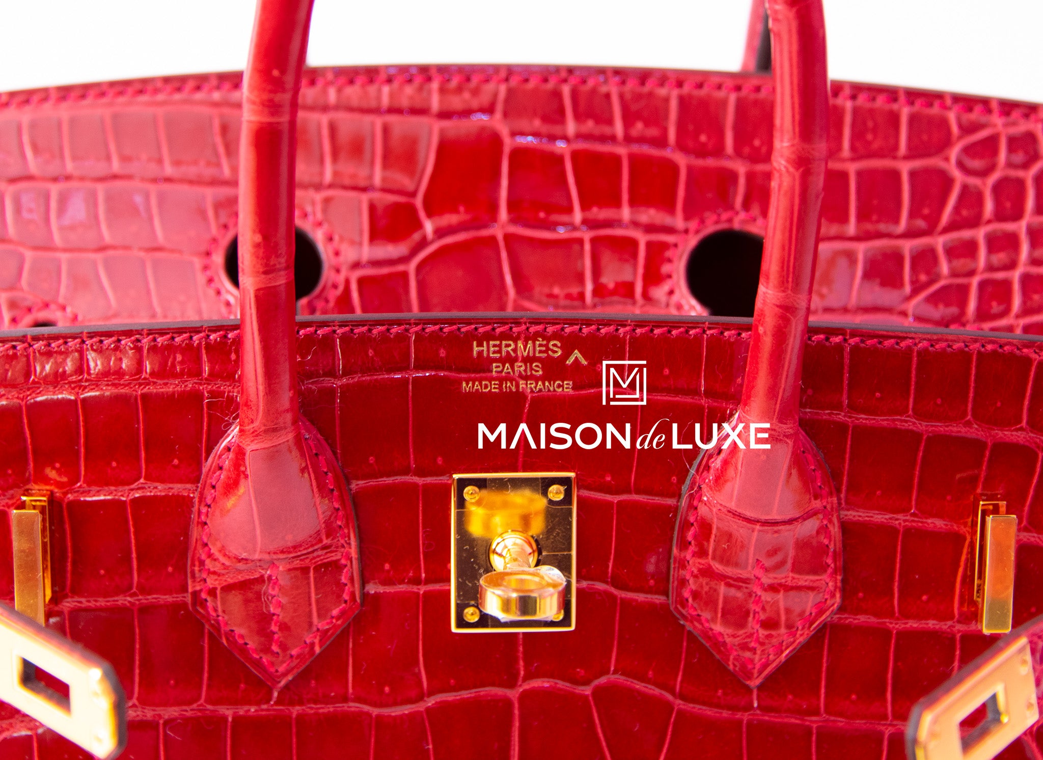 Hermes Braise Red POROSUS Crocodile Birkin 25 Handbag - MAISON de LUXE