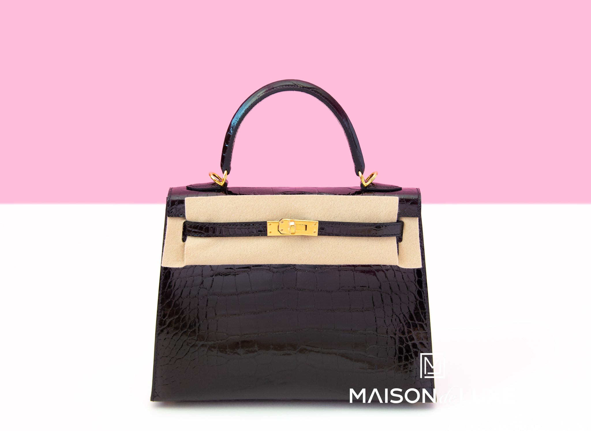 Hermes Kelly Sellier 25 Black Shiny Crocodile Gold Hardware – Madison  Avenue Couture