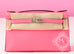 Hermes Rose Azalee PHW Mini Kelly Pochette Clutch