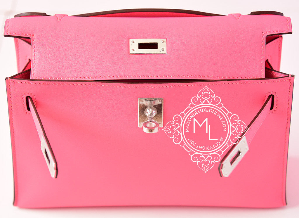 Hermes Kelly Cut Bag Pink Rose Azalee Clutch Swift Palladium Hardware –  Mightychic