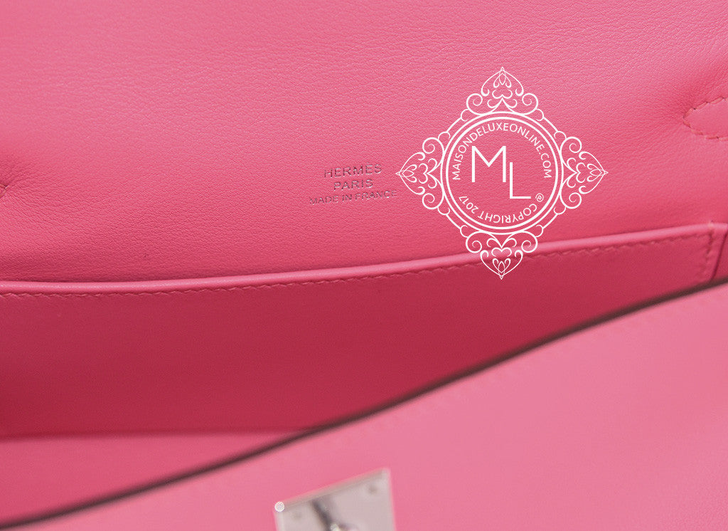 Hermes Kelly Cut Bag Pink Rose Azalee Clutch Swift Palladium Hardware –  Mightychic
