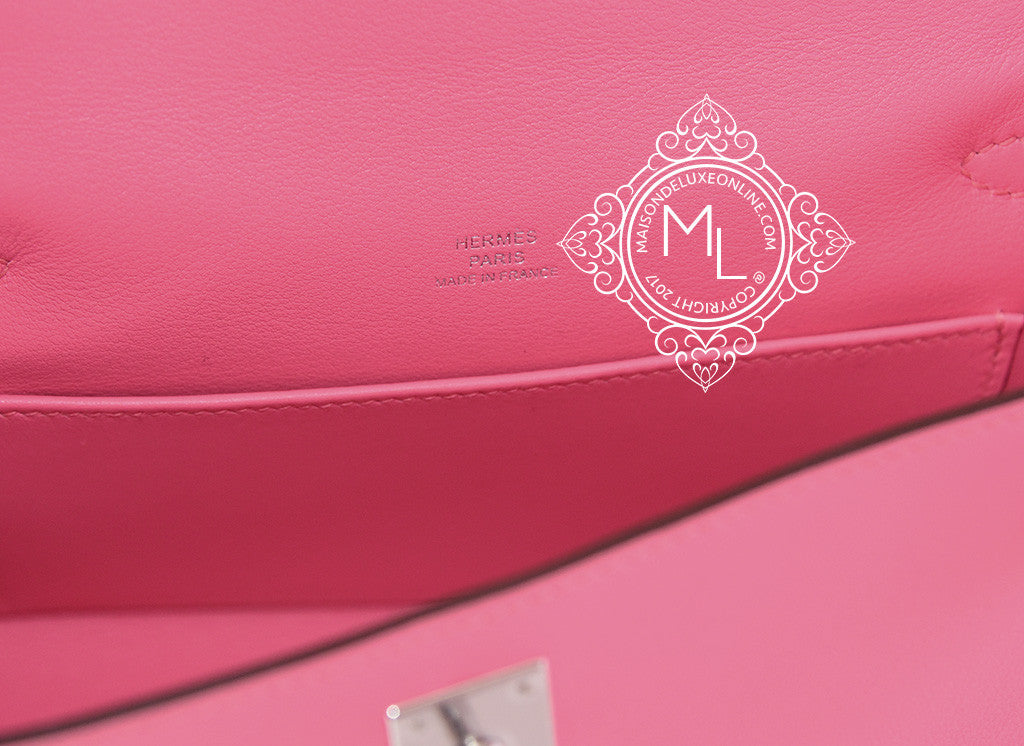 Hermes Rose Azalee PHW Mini Kelly Pochette Clutch - MAISON de LUXE